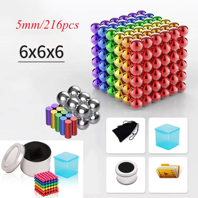 216Pcs 5mm DIY Magic Magnet Magnetic Blocks Balls Sphere Cube Beads Puzzle  Building Toys Stress Reliever Pink